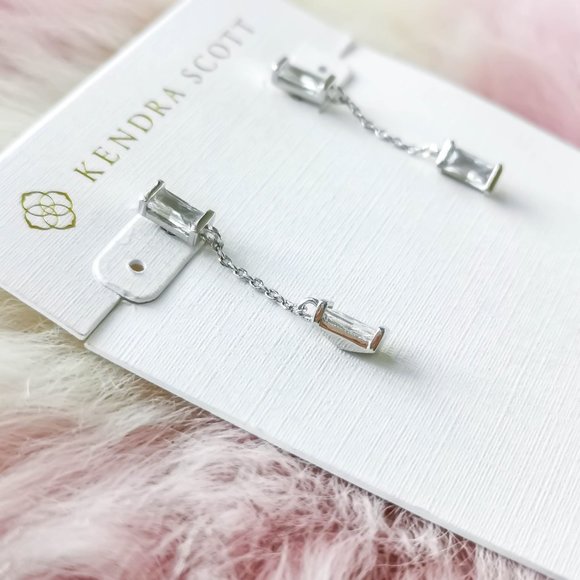 Kendra Scott Silver Juliette White Crystal Drop Earrings - Picture 2 of 3